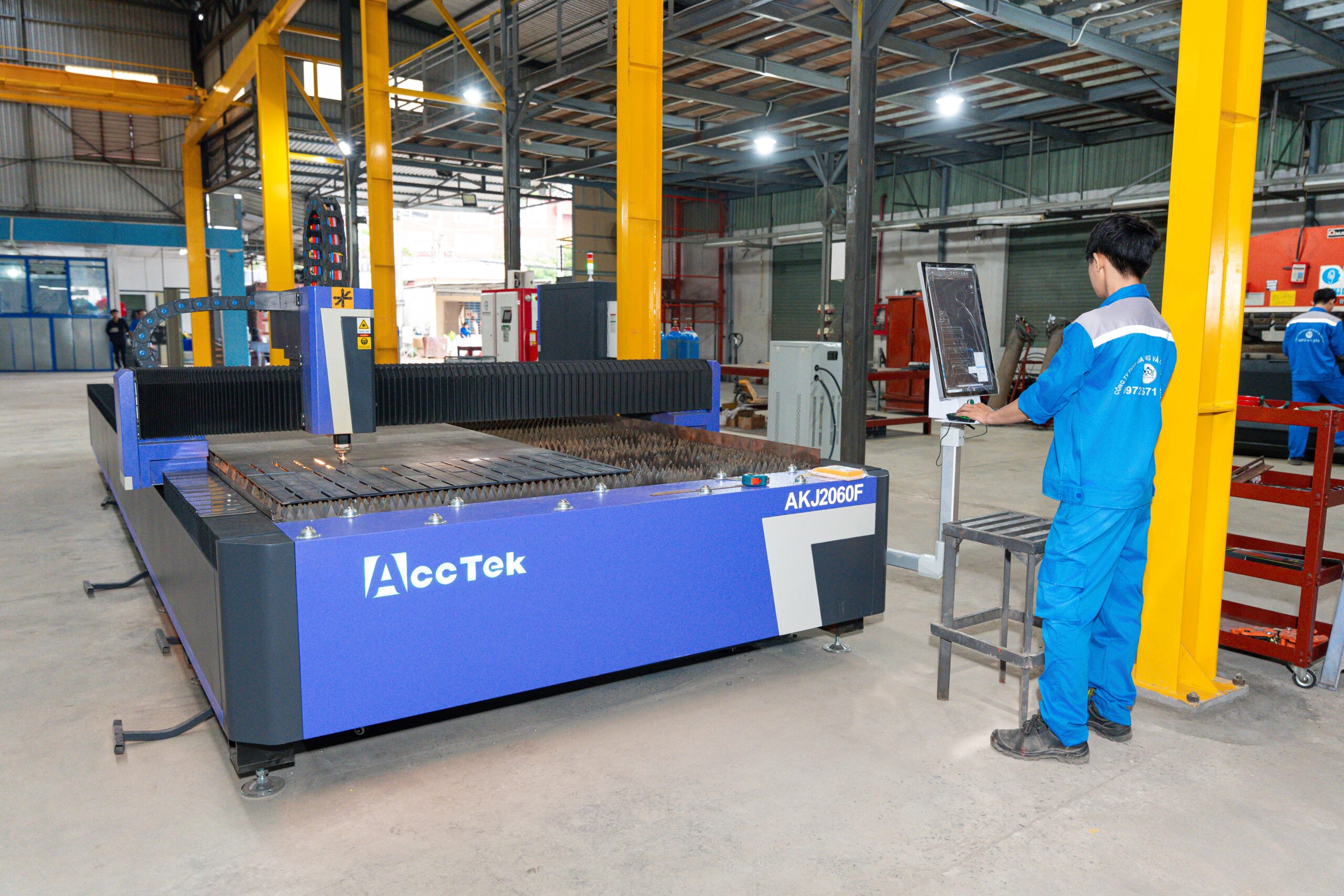 Custom metal stamping press line at PCJ Steel factory